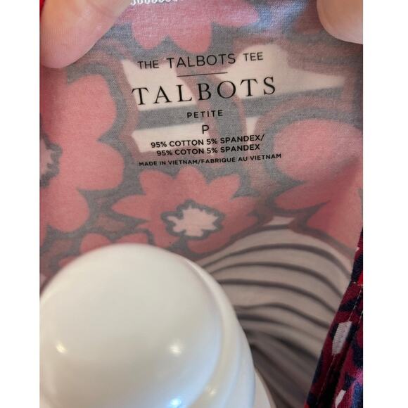 Talbots Women's Size XS Petite Nautical Floral Striped 3/4 Sleeve Tee #0083 - Picture 5 of 6